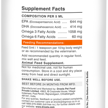 Drools Absolute Salmon Oil Syrup Supplement for Dogs