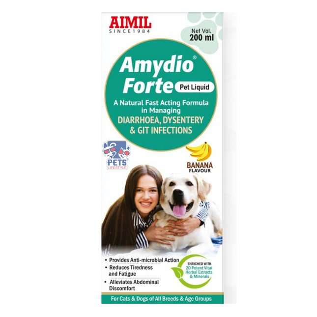 Aimil Amydio Forte Pet Liquid (200 ml) Natural Relief for Diarrhoea, Dysentery & GIT Infections