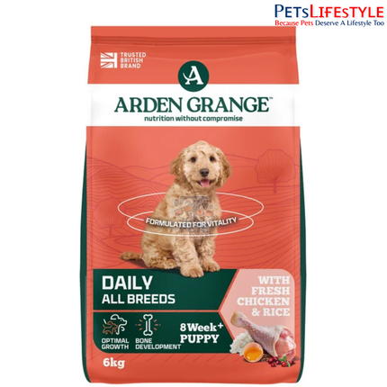 Arden Grange dog food packaging showing  6kg pack sizes