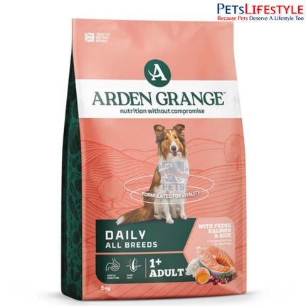 Arden Grange dog food packaging showing  6kg pack sizes