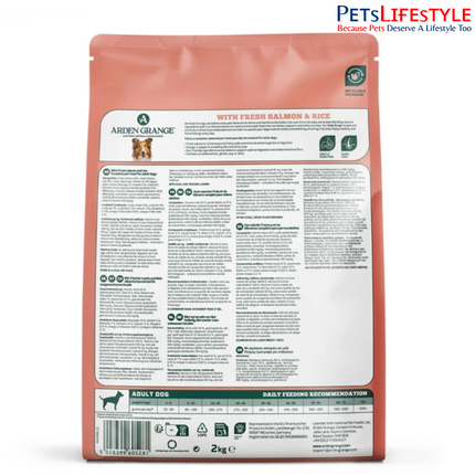 Arden Grange salmon and rice dry dog food kibble close-up..