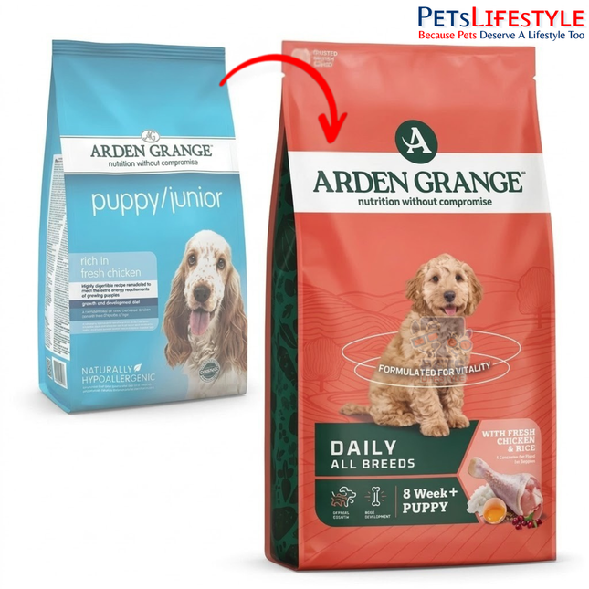 Arden Grange Puppy Junior Fresh Chicken & Rice Dry Dog Food pack