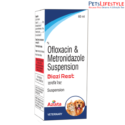 Diazi Rest Ofloxacin & Metronidazole Suspension for Dogs & Cats – Dual Action Diarrhoea Treatment  (60ml)
