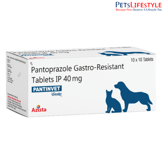 Pantinvet Pantoprazole 40mg Gastro-Resistant Tablets for Dogs & Cats – Acid Reflux & Ulcer Treatment by Azista Vet (1x10 Tablets)
