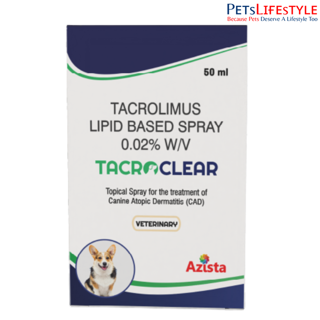 Tacroclear Tacrolimus 0.02% Lipid Spray for Dogs – Atopic Dermatitis & Itch Relief by Azista Vet (50ml)