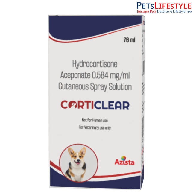 CortiClear Hydrocortisone Aceponate 0.584 mg/ml Cutaneous Spray for Dogs – Anti-Itch & Dermatitis Relief by Azista Vet (76ml)