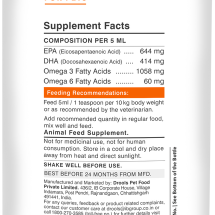 Drools Absolute Salmon Oil Syrup Supplement for Dogs
