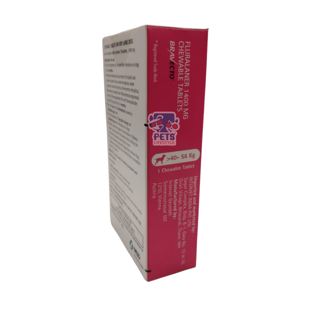 Bravecto Tick Flea Chewable Tablet For Dogs Weighing 40 56 kg