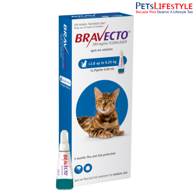 MSD Animal Health Bravecto Plus (Brand MSD) 250mg (2.8 - 6.25 kg) (Fluralaner) Spot On Solution Cats Advanced Parasite Protection
