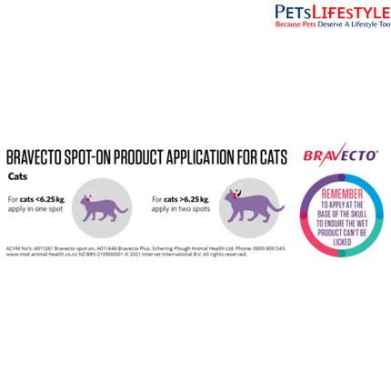 MSD Animal Health Bravecto Plus (Brand MSD) 250mg (2.8 - 6.25 kg) (Fluralaner) Spot On Solution Cats Advanced Parasite Protection