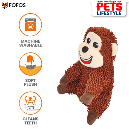 FOFOS Tough Dog Toy – Monkey | Squeaky Plush Toy for Dogs