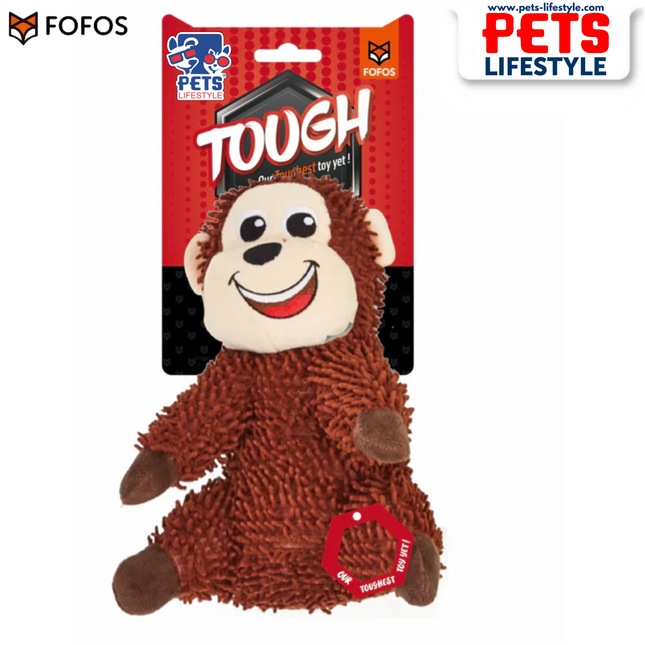 FOFOS Tough Dog Toy – Monkey | Squeaky Plush Toy for Dogs