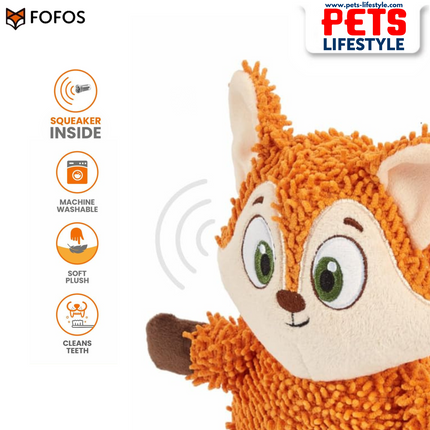 FOFOS Tough Dog Toy – Fox | Squeaky Plush Toy for Dogs