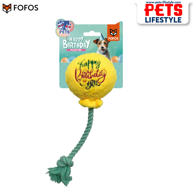 FOFOS Birthday Balloon Plush Dog Toy – Soft & Squeaky Rope Toy | Perfect Birthday Gift for Dogs