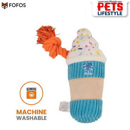 FOFOS Birthday Drink Plush Dog Toy – Soft & Squeaky Rope Toy | Birthday Gift