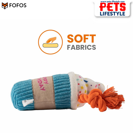FOFOS Birthday Drink Plush Dog Toy – Soft & Squeaky Rope Toy | Birthday Gift