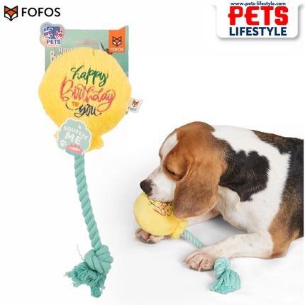 FOFOS Birthday Balloon Plush Dog Toy – Soft & Squeaky Rope Toy | Perfect Birthday Gift for Dogs