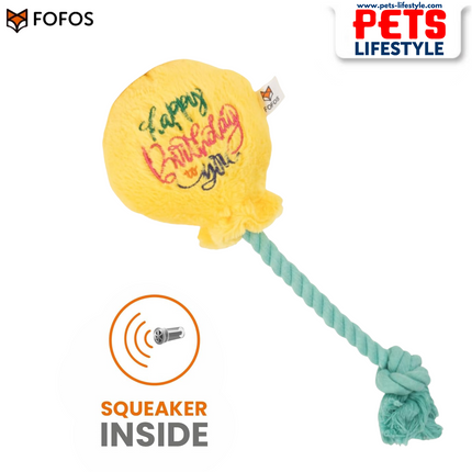 FOFOS Birthday Balloon Plush Dog Toy – Soft & Squeaky Rope Toy | Perfect Birthday Gift for Dogs