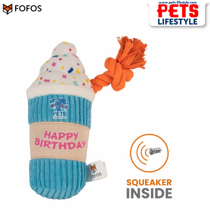 FOFOS Birthday Drink Plush Dog Toy – Soft & Squeaky Rope Toy | Birthday Gift