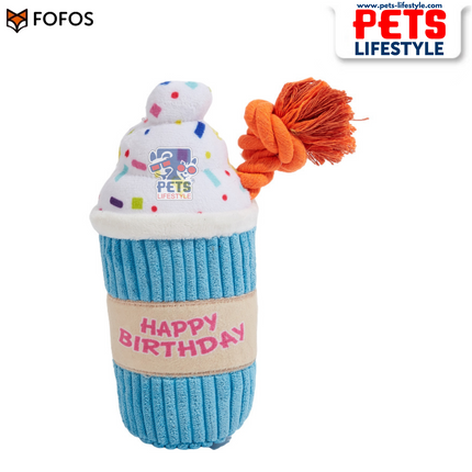FOFOS Birthday Drink Plush Dog Toy – Soft & Squeaky Rope Toy | Birthday Gift