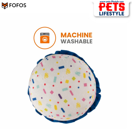 FOFOS Birthday Cake Plush Dog Toy – Multicolour | Squeaky Plush Toy with Rope