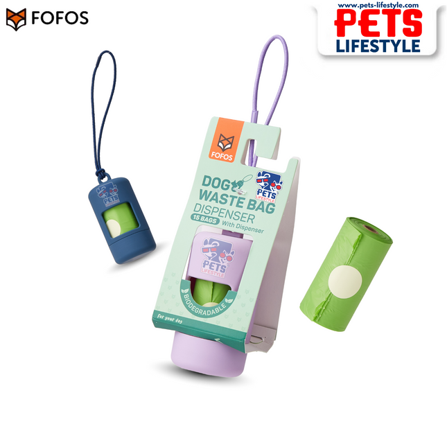 FOFOS Poop Bag Set – 15 Biodegradable Bags with Dispenser