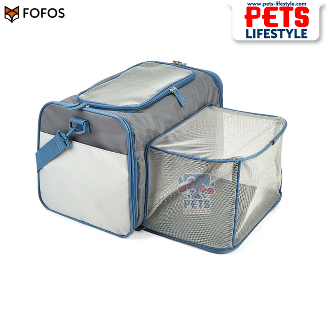 FOFOS Expandable Foldable Carrier for Dogs & Cats – Grey/Blue