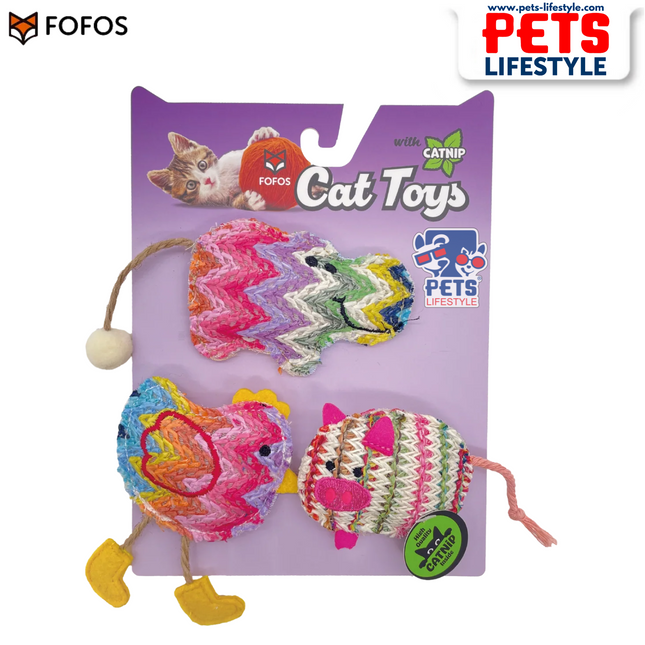FOFOS Interactive Chic Catnip Toy – 3-Pack (Pink)