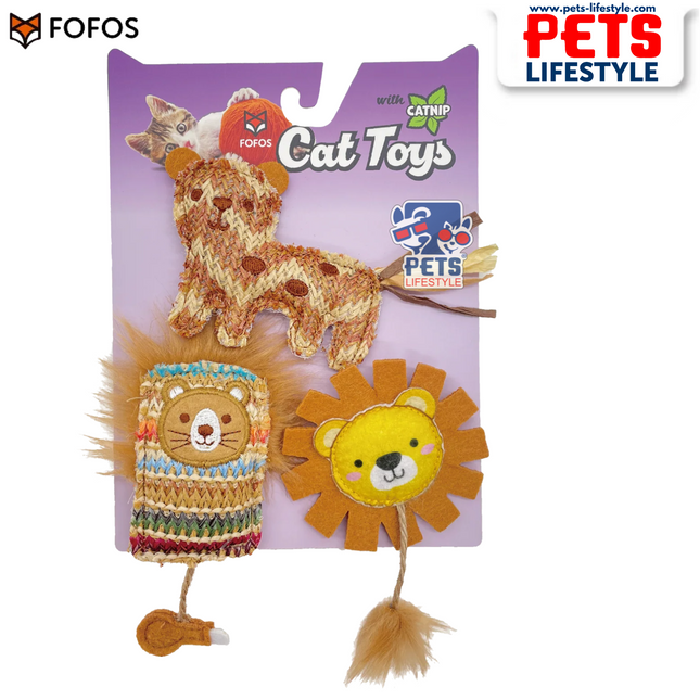FOFOS Interactive Chic Catnip Toy – 3-Pack (Yellow Brown)