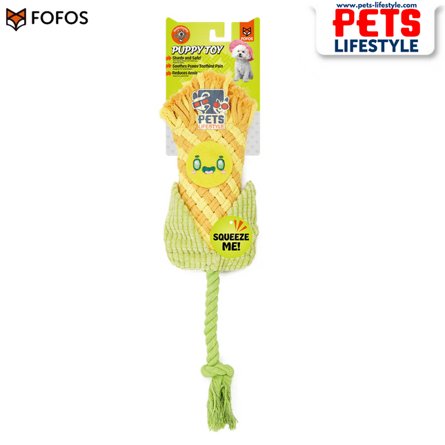 FOFOS Puppy Rope Toy – Corn,Teething & Anxiety Relief Toy with Squeaker