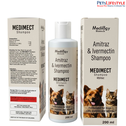 Buy Medilogy Biotech Medimect Amitraz & Ivermectin Shampoo in Best price at pets-lifestyle.com