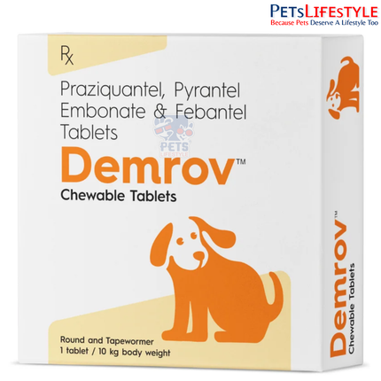 Buy Vvaan Demrov 4 chewable deworming tablets for dogs and puppies above 3 weeks. Contains praziquantel, pyrantel embonate and febantel for broad-spectrum intestinal worm control. Vvaan Demrov, Vvaan Demrov tablets, Demrov dog dewormer, Vvaan dog dewormer, dog deworming tablets India, puppy deworming tablets India, broad spectrum dog dewormer, dog worm medicine India, puppy worm medicine India, praziquantel pyrantel febantel dog dewormer, praziquantel dog tablet India, pyrantel dog deworm