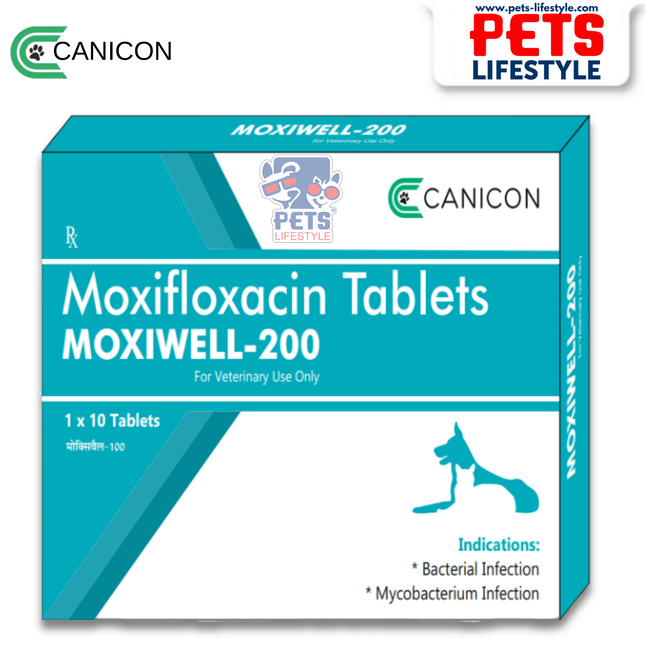Moxiwell-200 – Moxifloxacin 200 mg (1 x 10 tablets) for Medium & Large Dogs
