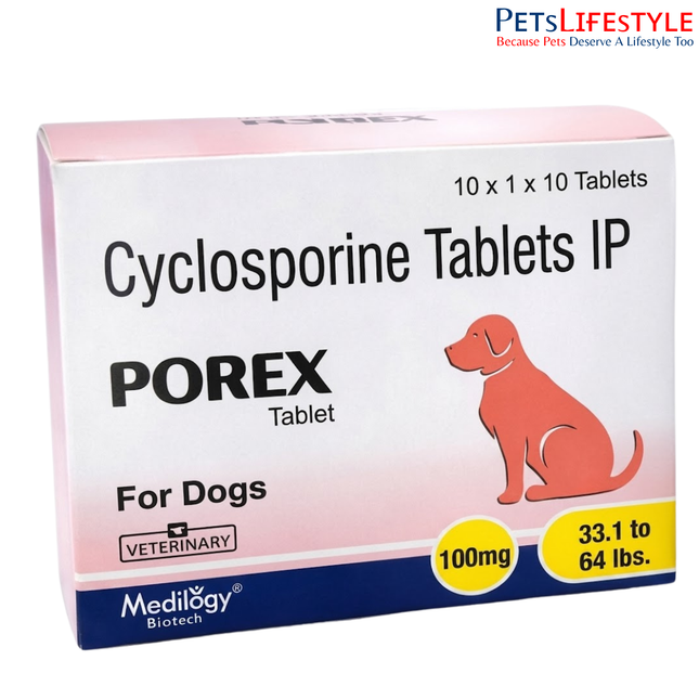 Medilogy Biotech Cyclosporine Tablets IP (POREX 100 mg) for Dogs – Allergy Relief & Immune Support