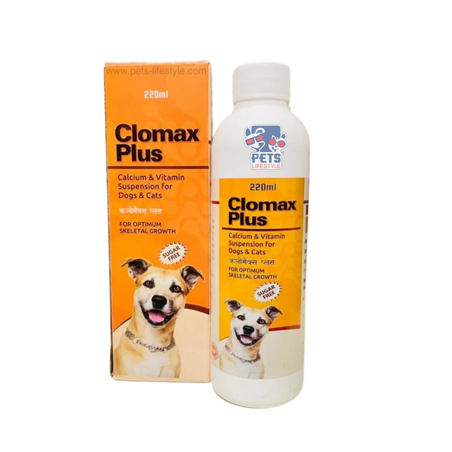 Medilogy Clomax Plus Syrup  – Calcium and Vitamin Supplement for Pets (Syrup 220 ml)
