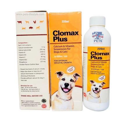 Medilogy Clomax Plus Syrup  – Calcium and Vitamin Supplement for Pets (Syrup 220 ml)
