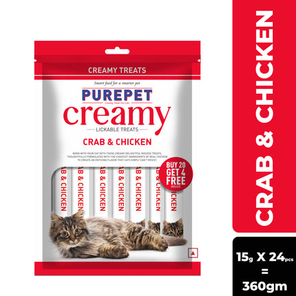 Purepet Creamy Lickable Cat Treats Crab & Chicken (15g x24 Pcs) 360g