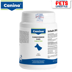 Canina pet supplement container with label on a white background