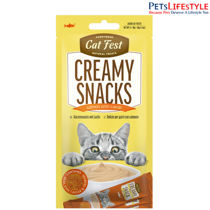 Cat Fest Creamy Snacks Salmon with Caviar cat treat available online in India at Pets Lifestyle