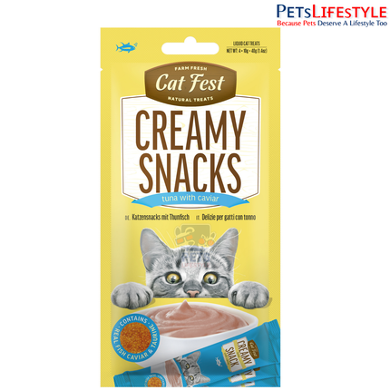 Cat Fest Creamy Snacks Tuna with Caviar lickable cat treat 4 x 10 g pack front