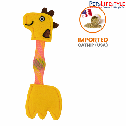 Cat batting and swatting a FOFOS Flick Tube Giraffe cat toy