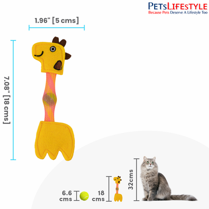 Cat pouncing on a FOFOS Flick Tube Giraffe toy