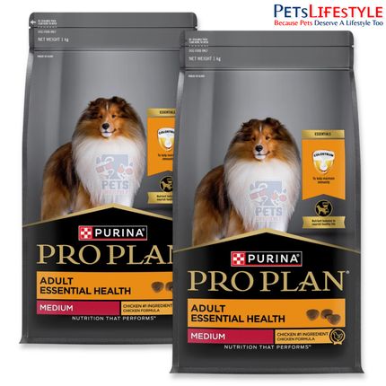 PURINA PRO PLAN Essential Health Medium Adult Dry Dog Food 1kg (Buy 1 Get 1 Free)
