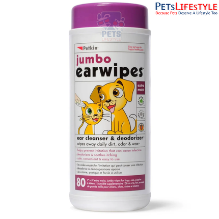 Jumbo Earwipes 80 Wipes – Gentle Ear Cleaning Wipes for Pets