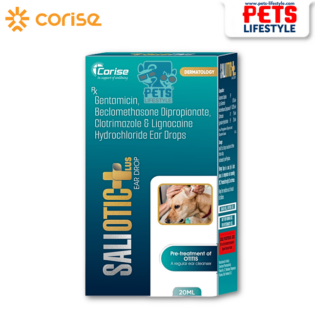 Saliotic Plus Ear Drops for Pets – Antibacterial, Antifungal & Pain Relief (15 ml)