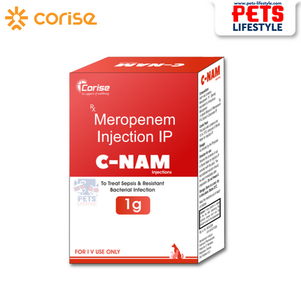C-NAM Injections (Meropenem IP 250 mg / 500 mg / 1 g) – For Sepsis, RTI, UTI & Resistant Infections in Pets