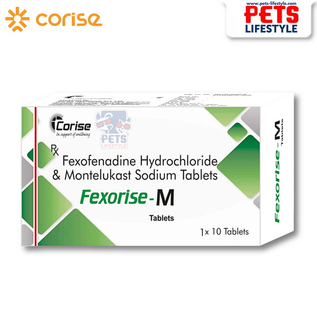 Fexorise-M for Dogs | Fexofenadine 120 mg + Montelukast 10 mg | 10 Tablets