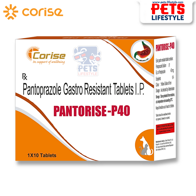 Pantorise-P40 Tablets – 40 mg Pantoprazole Gastro-Resistant Tablets for Pets
