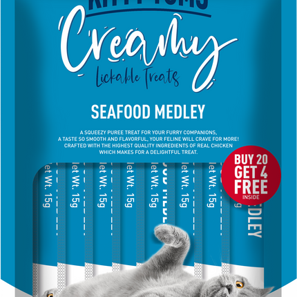 Kitty Yums Creamy Lickable Seafood Medley Cat Treat (15g x24)