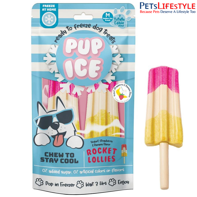 PUP ICE Ready to Freeze Rocket Lollies Dog Treats Strawberry & Banana 90gm